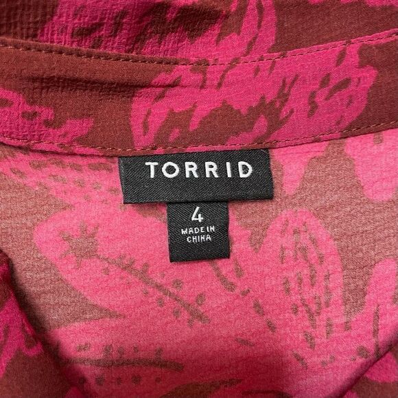 Torrid Pink Floral Chiffon Dolman Button Up Short Sleeve Plus Size 4X - Picture 6 of 7